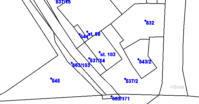 Parcela st. 103 v KÚ Pohled, Katastrální mapa