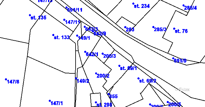 Parcela st. 200/3 v KÚ Pohled, Katastrální mapa