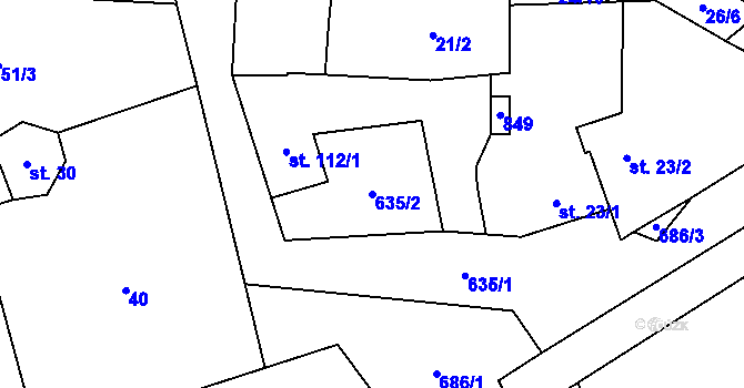Parcela st. 635/2 v KÚ Pohled, Katastrální mapa