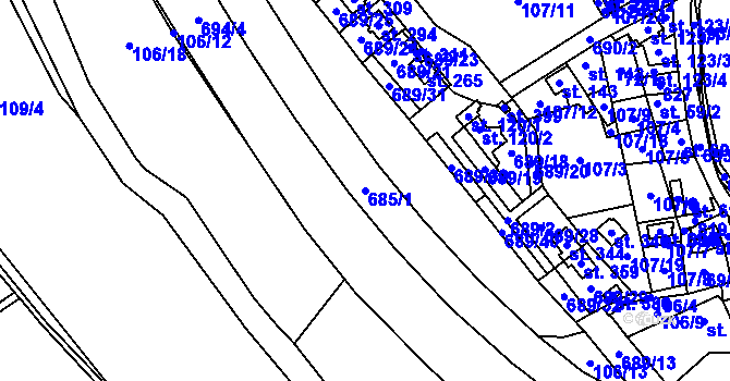 Parcela st. 685/1 v KÚ Pohled, Katastrální mapa