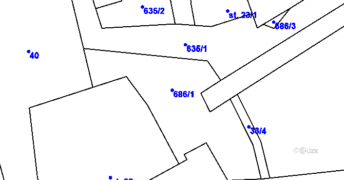 Parcela st. 686/1 v KÚ Pohled, Katastrální mapa