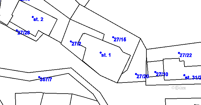 Parcela st. 1 v KÚ Simtany, Katastrální mapa