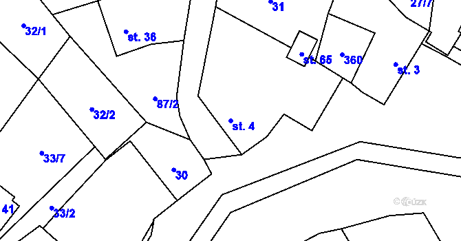 Parcela st. 4 v KÚ Simtany, Katastrální mapa