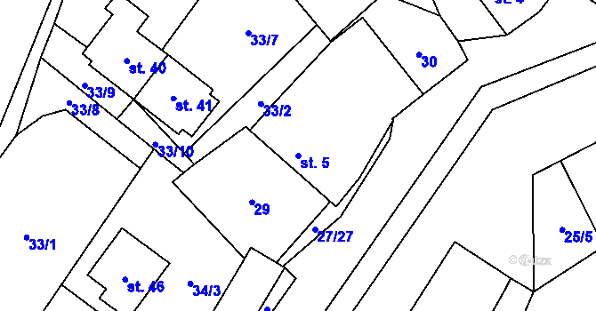 Parcela st. 5 v KÚ Simtany, Katastrální mapa