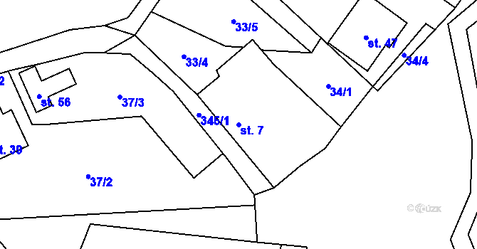 Parcela st. 7 v KÚ Simtany, Katastrální mapa