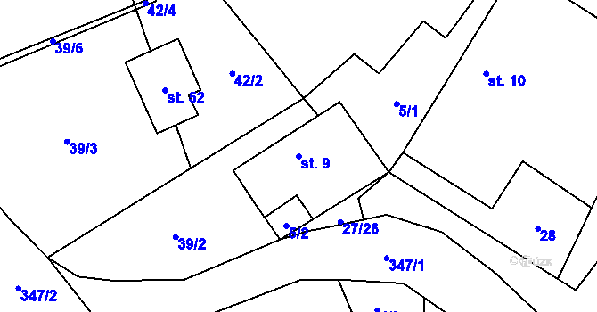 Parcela st. 9 v KÚ Simtany, Katastrální mapa