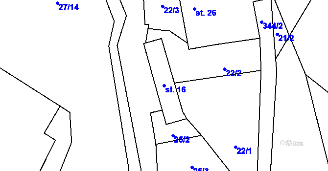 Parcela st. 16 v KÚ Simtany, Katastrální mapa