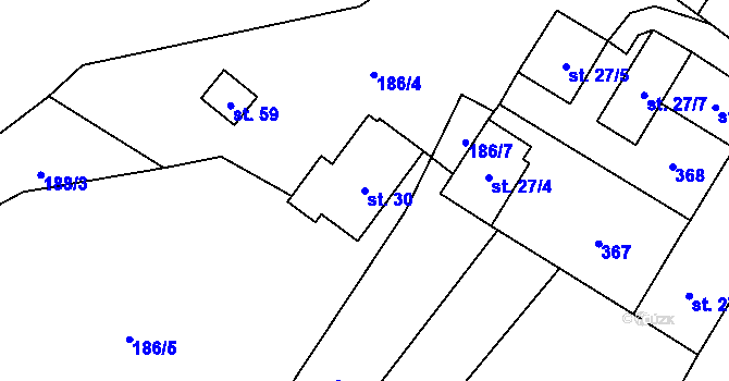 Parcela st. 30 v KÚ Simtany, Katastrální mapa