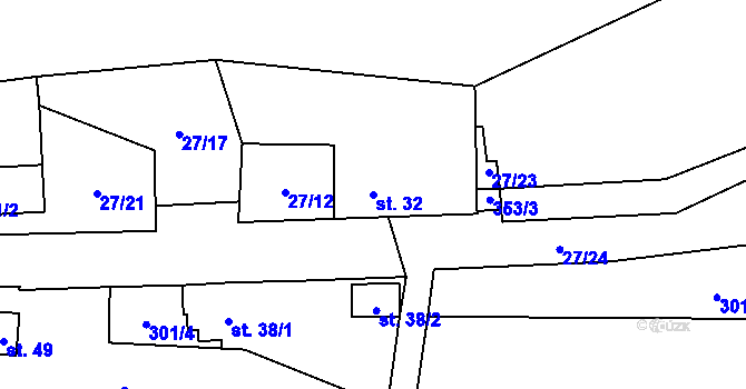 Parcela st. 32 v KÚ Simtany, Katastrální mapa