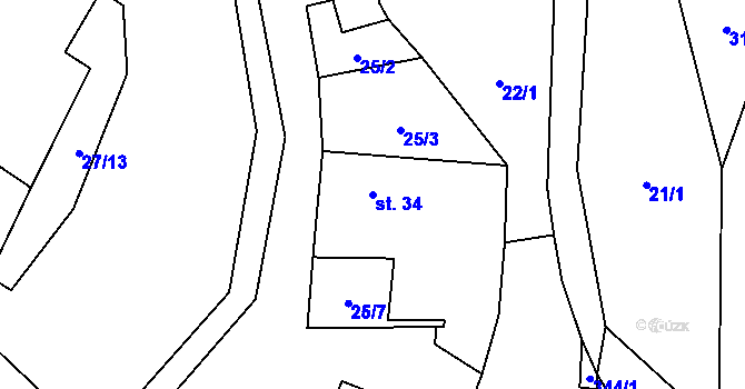 Parcela st. 34 v KÚ Simtany, Katastrální mapa