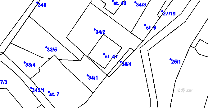 Parcela st. 47 v KÚ Simtany, Katastrální mapa