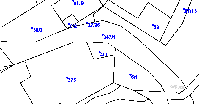 Parcela st. 4/3 v KÚ Simtany, Katastrální mapa