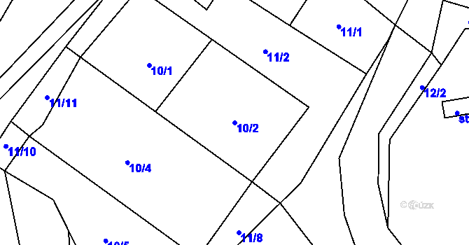 Parcela st. 10/2 v KÚ Simtany, Katastrální mapa
