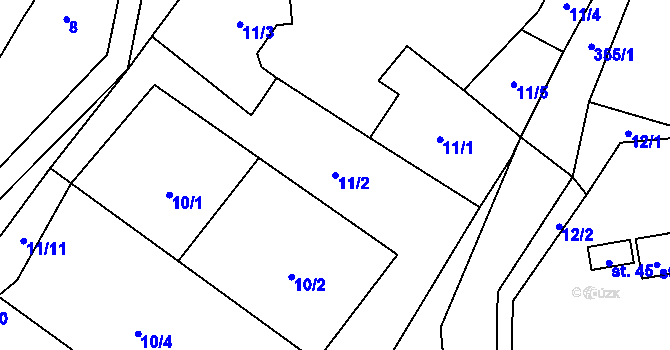 Parcela st. 11/2 v KÚ Simtany, Katastrální mapa