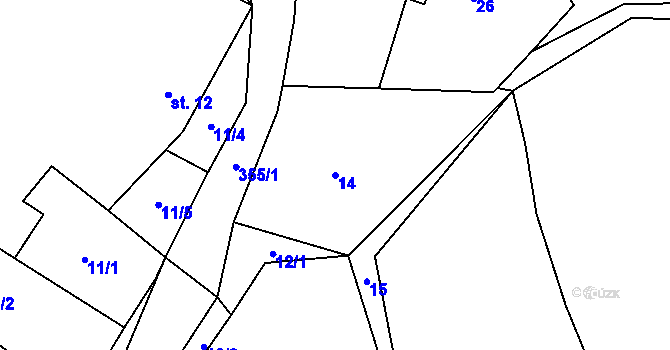 Parcela st. 14 v KÚ Simtany, Katastrální mapa