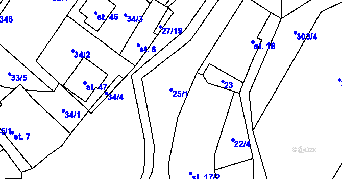 Parcela st. 25/1 v KÚ Simtany, Katastrální mapa
