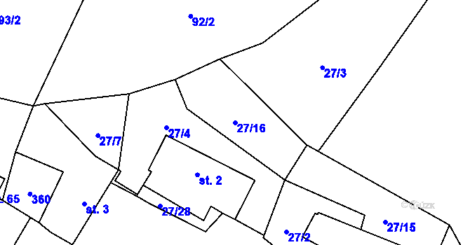 Parcela st. 27/16 v KÚ Simtany, Katastrální mapa