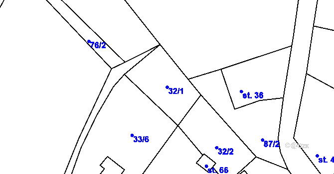 Parcela st. 32/1 v KÚ Simtany, Katastrální mapa