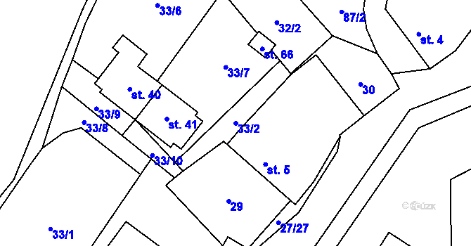 Parcela st. 33/2 v KÚ Simtany, Katastrální mapa