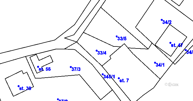 Parcela st. 33/4 v KÚ Simtany, Katastrální mapa