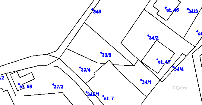 Parcela st. 33/5 v KÚ Simtany, Katastrální mapa