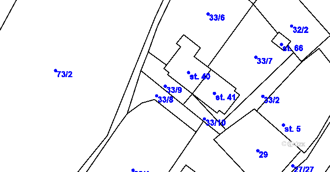 Parcela st. 33/9 v KÚ Simtany, Katastrální mapa