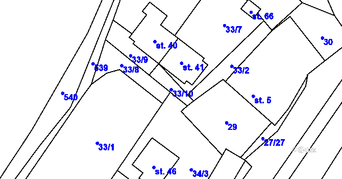 Parcela st. 33/10 v KÚ Simtany, Katastrální mapa
