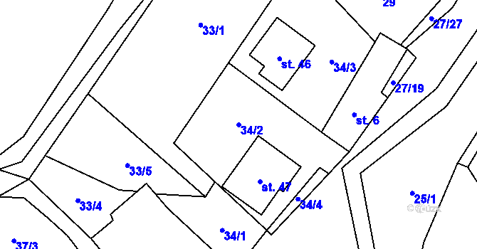 Parcela st. 34/2 v KÚ Simtany, Katastrální mapa