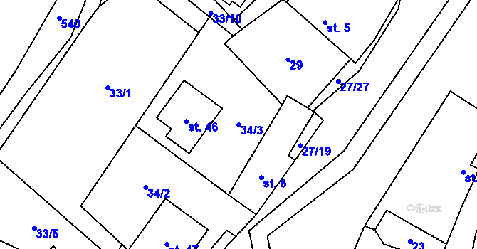 Parcela st. 34/3 v KÚ Simtany, Katastrální mapa
