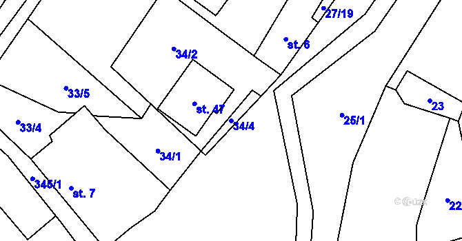Parcela st. 34/4 v KÚ Simtany, Katastrální mapa