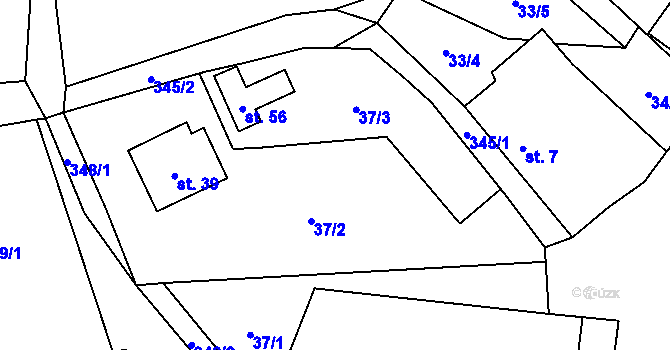 Parcela st. 37/2 v KÚ Simtany, Katastrální mapa