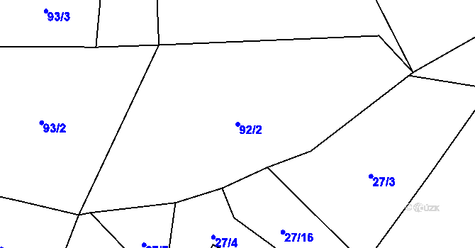 Parcela st. 92/2 v KÚ Simtany, Katastrální mapa