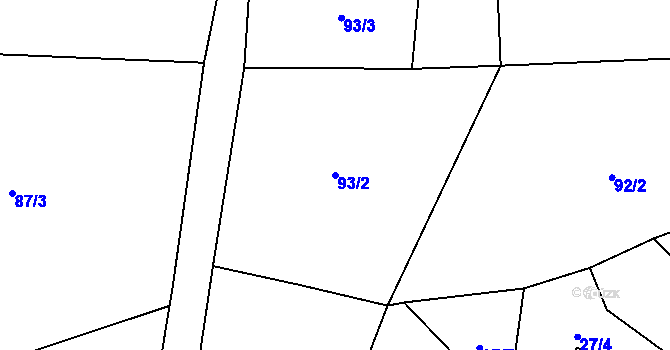 Parcela st. 93/2 v KÚ Simtany, Katastrální mapa