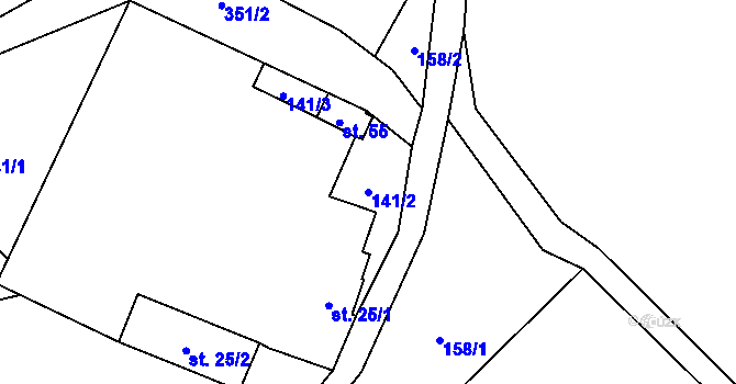 Parcela st. 141/2 v KÚ Simtany, Katastrální mapa