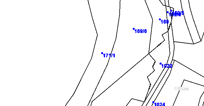 Parcela st. 171/1 v KÚ Simtany, Katastrální mapa