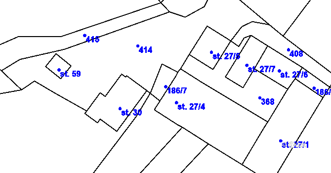 Parcela st. 186/7 v KÚ Simtany, Katastrální mapa