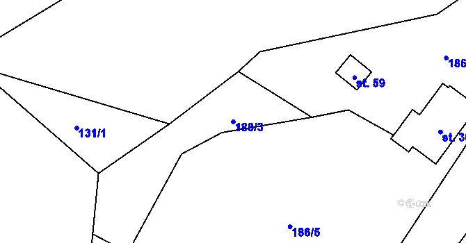 Parcela st. 188/3 v KÚ Simtany, Katastrální mapa