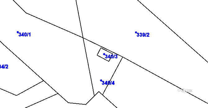 Parcela st. 340/3 v KÚ Simtany, Katastrální mapa