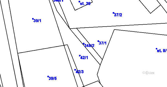 Parcela st. 348/2 v KÚ Simtany, Katastrální mapa