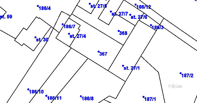 Parcela st. 367 v KÚ Simtany, Katastrální mapa