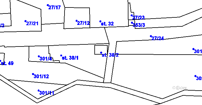 Parcela st. 38/2 v KÚ Simtany, Katastrální mapa
