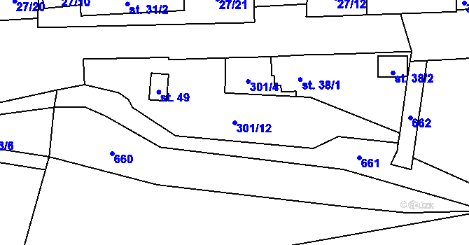 Parcela st. 301/12 v KÚ Simtany, Katastrální mapa