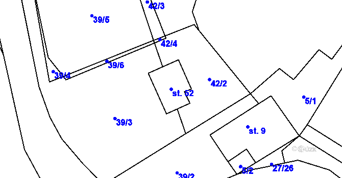 Parcela st. 52 v KÚ Simtany, Katastrální mapa