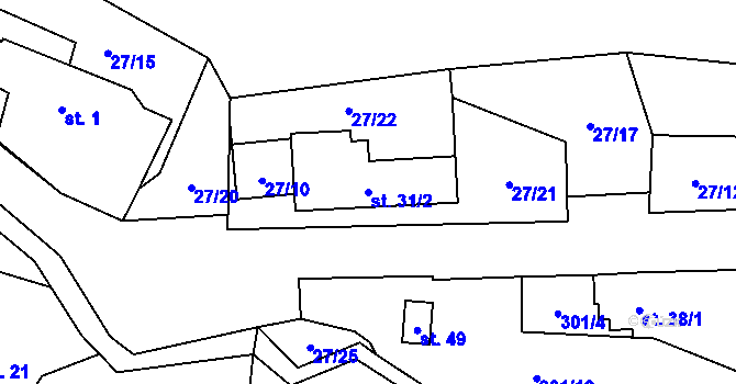 Parcela st. 31/2 v KÚ Simtany, Katastrální mapa