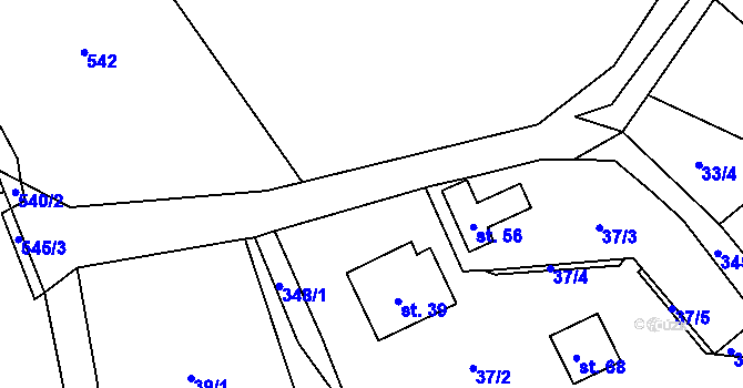 Parcela st. 345/2 v KÚ Simtany, Katastrální mapa