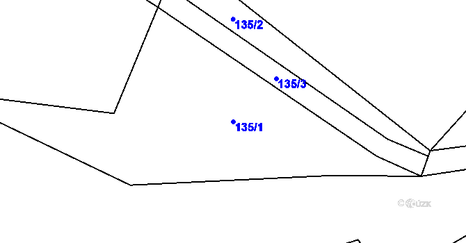 Parcela st. 135/1 v KÚ Simtany, Katastrální mapa