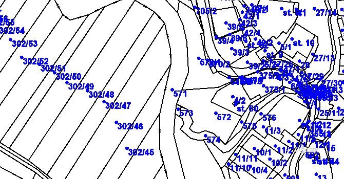 Parcela st. 571 v KÚ Simtany, Katastrální mapa