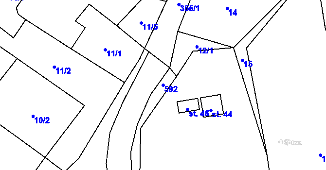 Parcela st. 592 v KÚ Simtany, Katastrální mapa