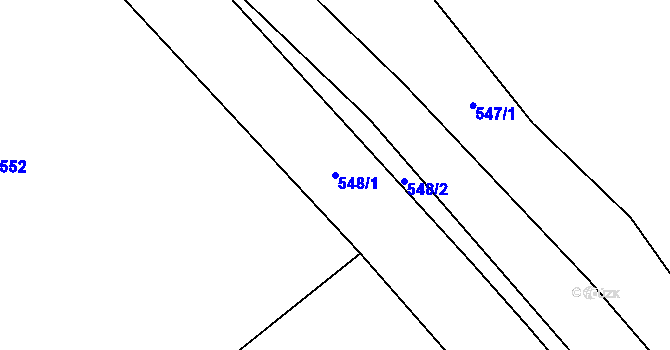 Parcela st. 548/1 v KÚ Simtany, Katastrální mapa