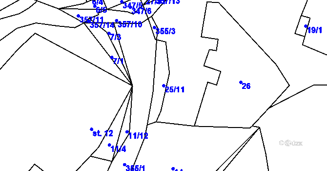 Parcela st. 25/11 v KÚ Simtany, Katastrální mapa